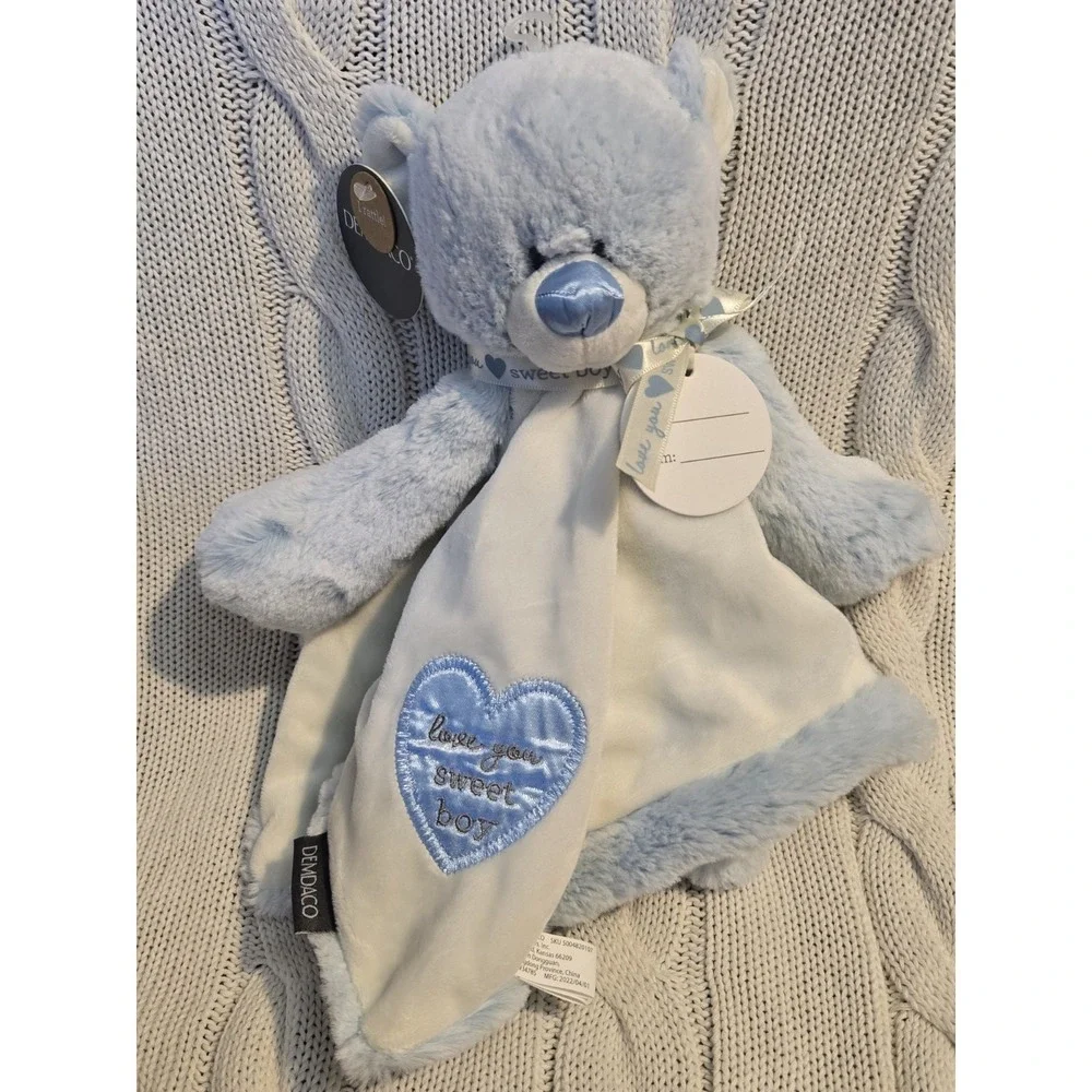 DEMDAKO Sweet Boy‎ Blue Bear Security Blanket Lovey Rattle Plush Baby NEW